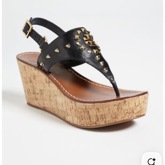 Tory Burch Shoes - Tory Burch Studded Dale Black Cork Wedge Sandals Size  8.5
